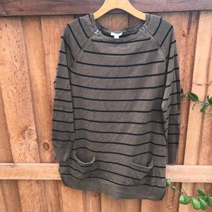Caslon Long Sweater - Brown Black Striped